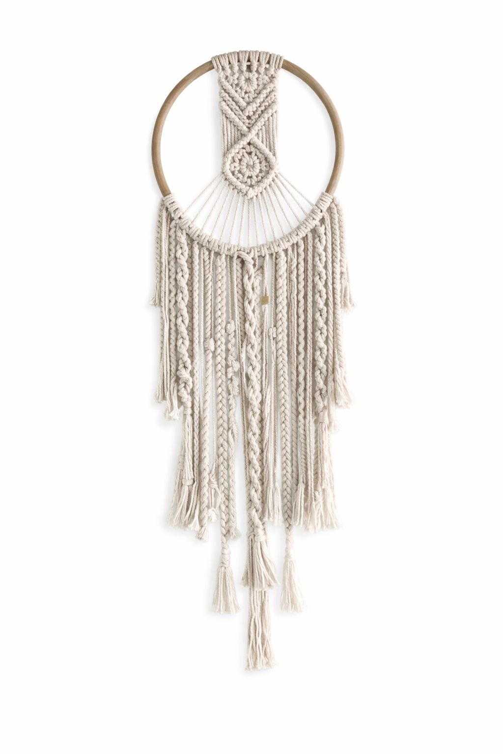 Handwoven Boho Macrame Wall Hanging with Wooden Ring