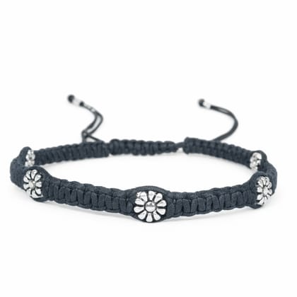 Handmade Black Macrame Bracelet with Metal Flowers