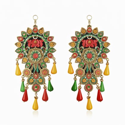 Ornate Indian Minakari Peacock Dangle Earrings with Beads Ornate Indian Minakari Peacock Dangle Earrings with Beads