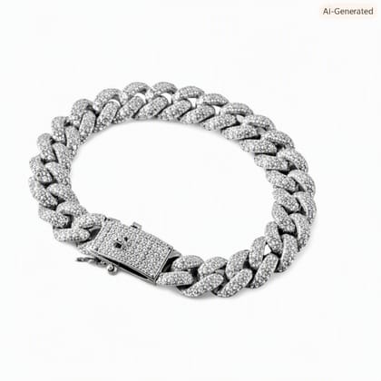 Silver Full Iced Out Cuban Link Chain Bracelet