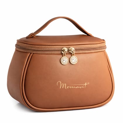 Momavit Brown Faux Leather Cosmetic Travel Organizer Bag