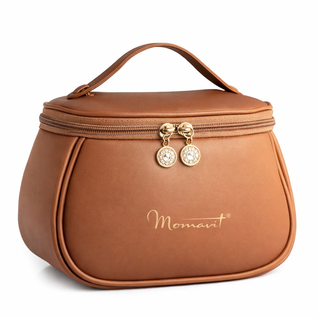 Momavit Brown Faux Leather Cosmetic Travel Organizer Bag