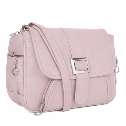 Women's Pink Textured Faux Leather Crossbody Handbag with Silver Hardware