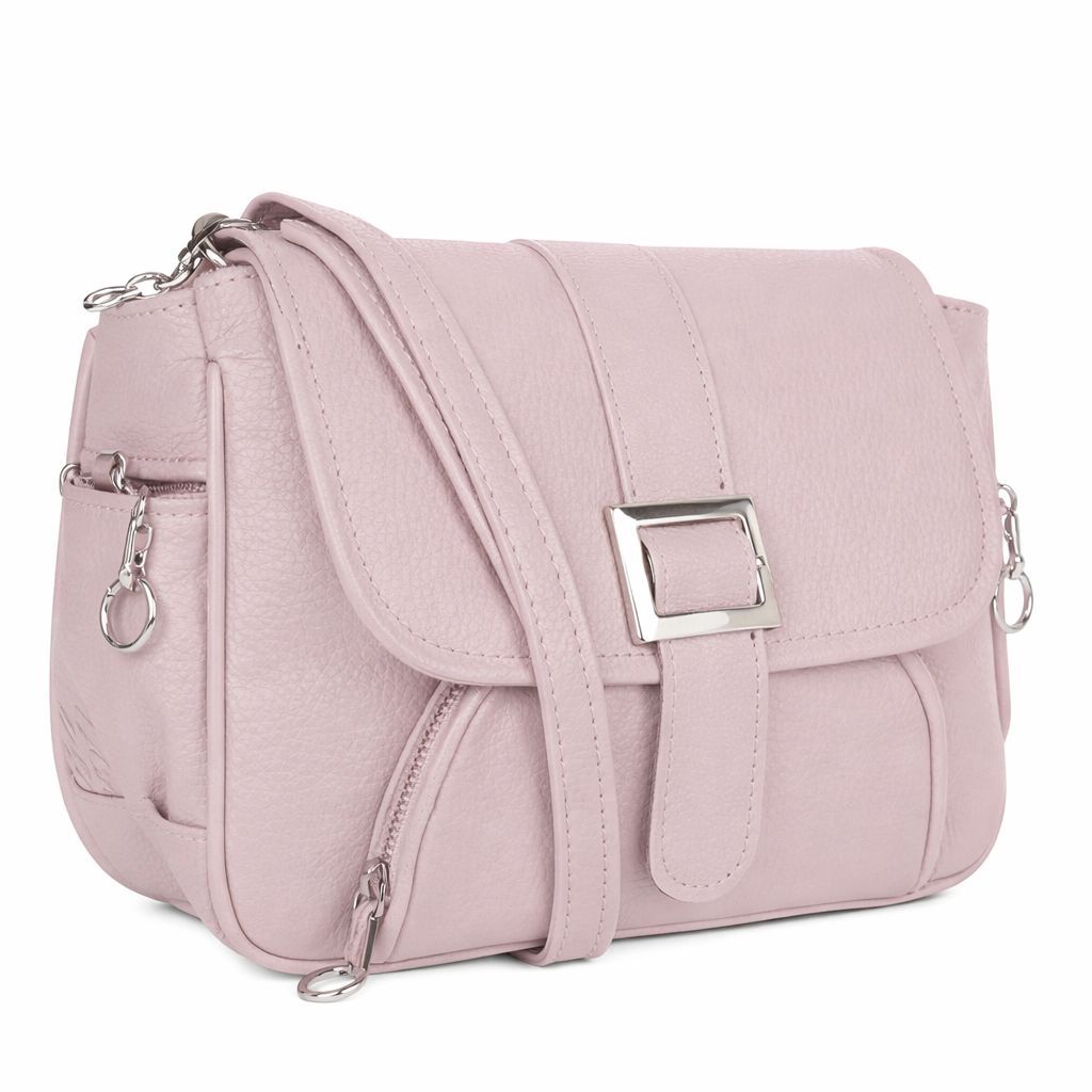 Women's Pink Textured Faux Leather Crossbody Handbag with Silver Hardware