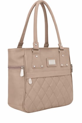 Women's Beige Quilted Tote Handbag with Metal Hardware