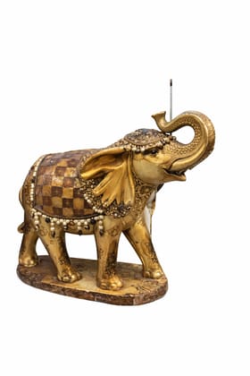 Metallic Gold Elephant Statue with Bead Embellishments