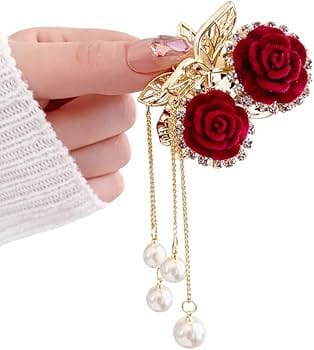 Blubby Red Rose Metal Hair Claw Clip for Women