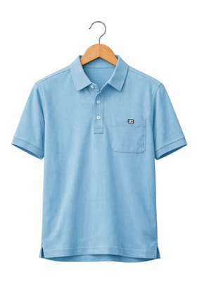 Men's Light Blue/Grey Button-Down Collar Shirt with Logo Pocket
