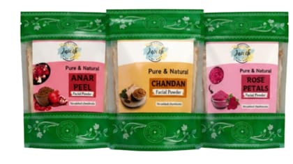 Shushraj Jaivik Organic Facial Powder Combo Pack - Anar Peel, Chandan, and Rose Petals Powder 