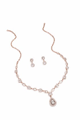 Rose Gold Tone Crystal Teardrop Pendant Necklace & Earrings Set Rose Gold Tone Crystal Teardrop Pendant Necklace & Earrings Set