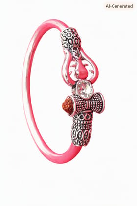 Antique Silver Trishul and Rudraksha Pink Bangle Kada Bracelet with Crystal Antique Silver Trishul and Rudraksha Pink Bangle Kada Bracelet with Crystal