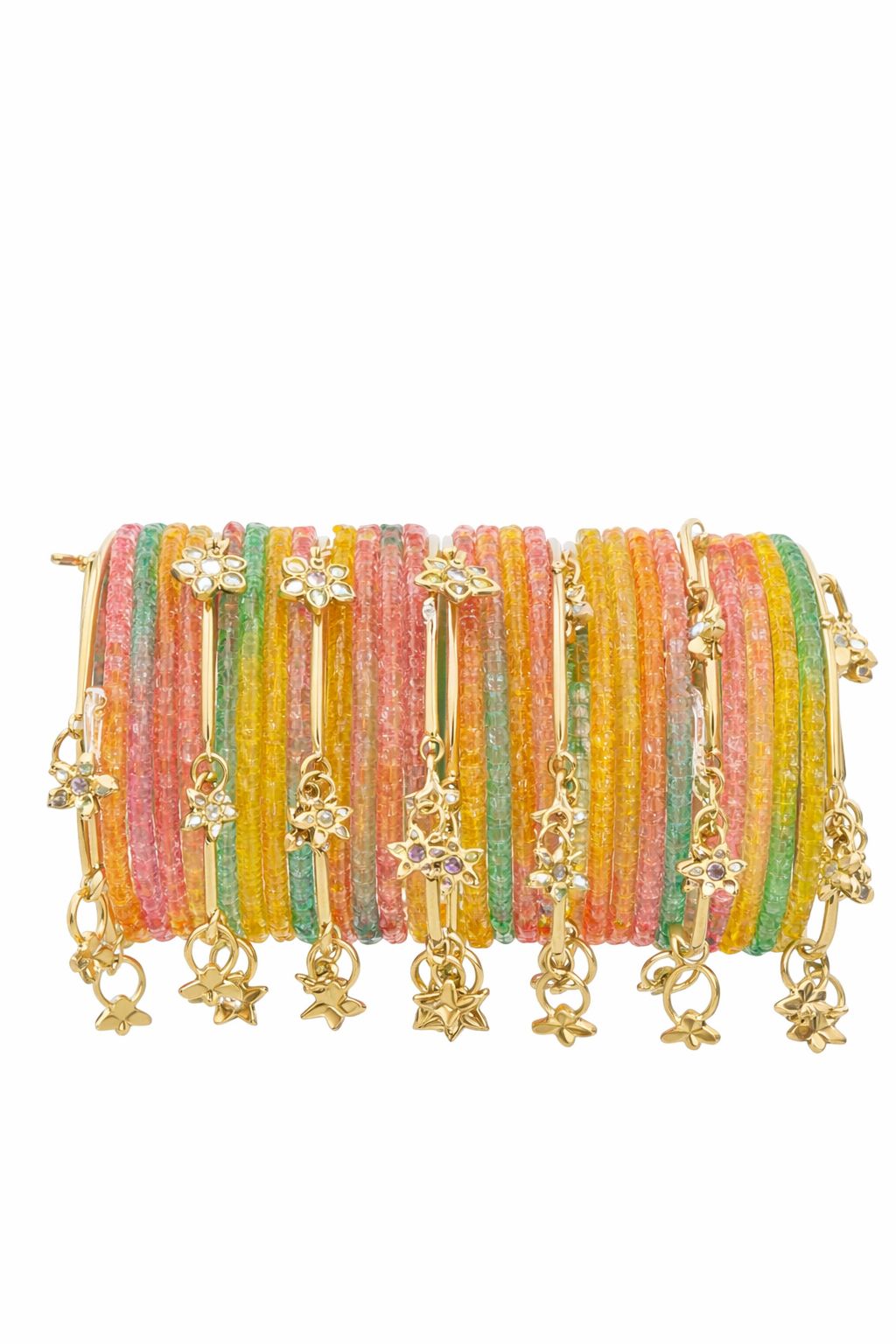 Vibrant Multi-Colored Glitter Bangle Set with Hanging Charms (approx. 20 pcs)