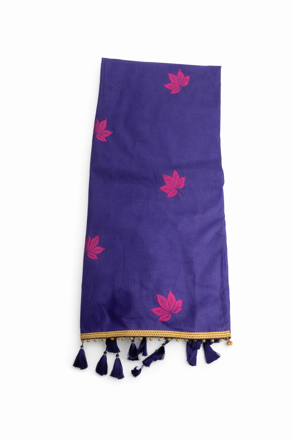 Blue Embroidered Palm Tree Beach Stole with Tassels