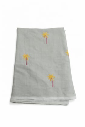 Grey Embroidered Palm Tree Stole