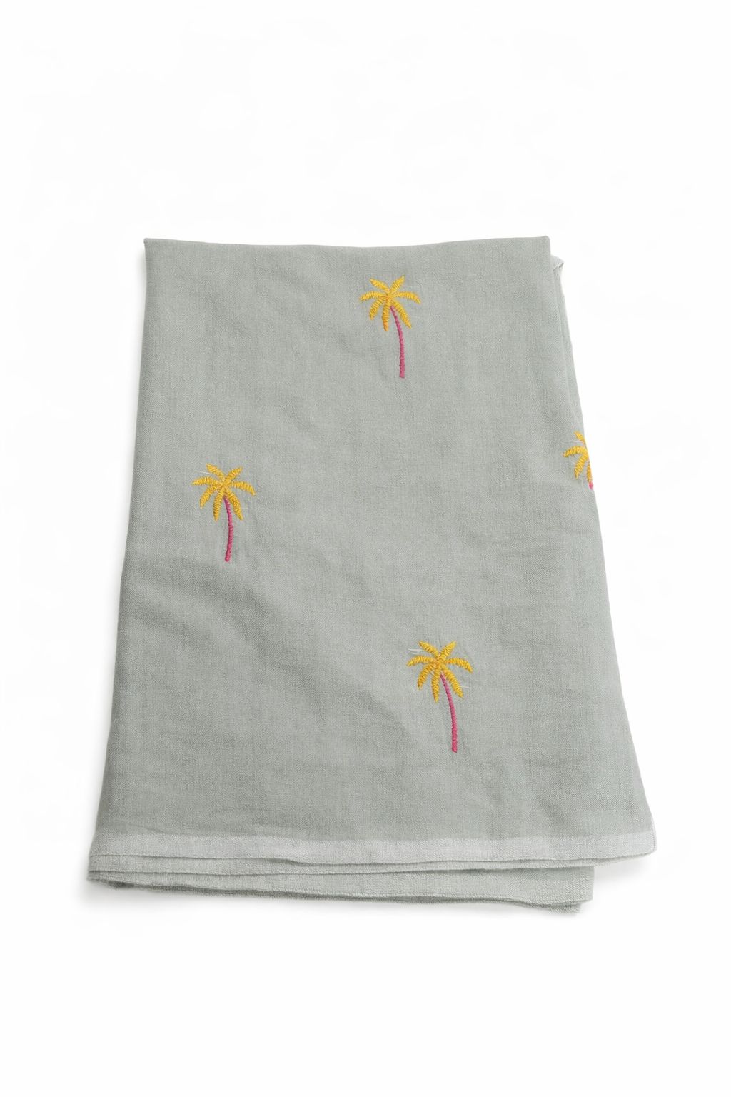 Grey Embroidered Palm Tree Stole