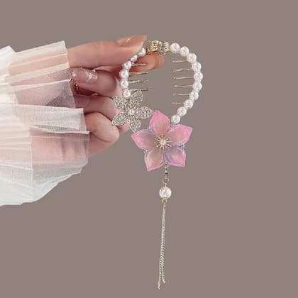 Elegant Pearl Floral Hair Comb with Tassel