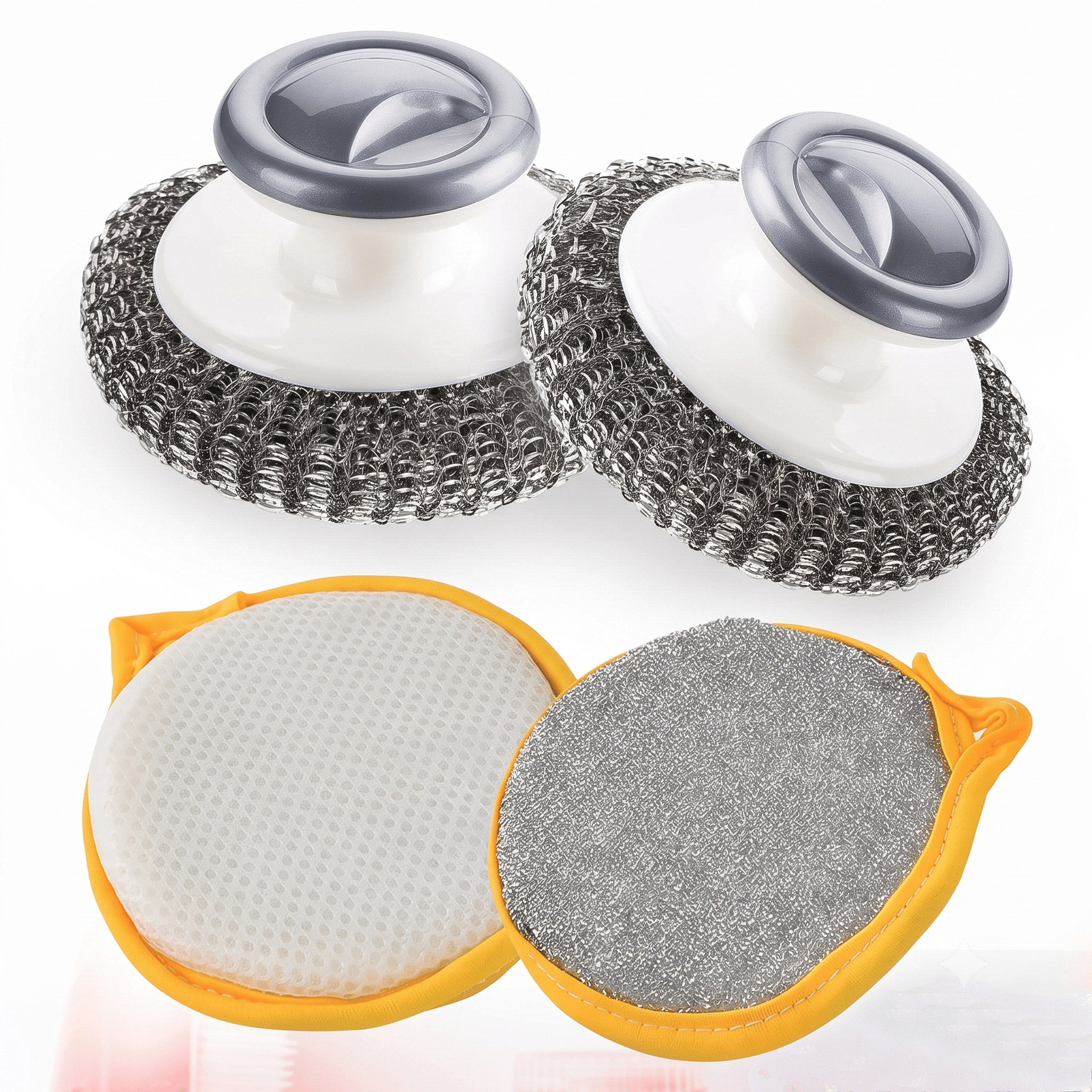 Lifeori 2-in-1 Kitchen Cleaning Combo | Double-Sided Non-Scratch Dish Sponge, Steel Wire Scrubber, Handle Dish Brush & Heavy-Duty Scrub Pad for Utensils, Sink & Bathroom