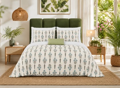 DHRUVINSRI Authentic Hand Block Luxury Super King Cotton Bedsheet 108x108 With 2 Pillow Covers, Floral Pattern, Breathable, Premium bamboo cotton