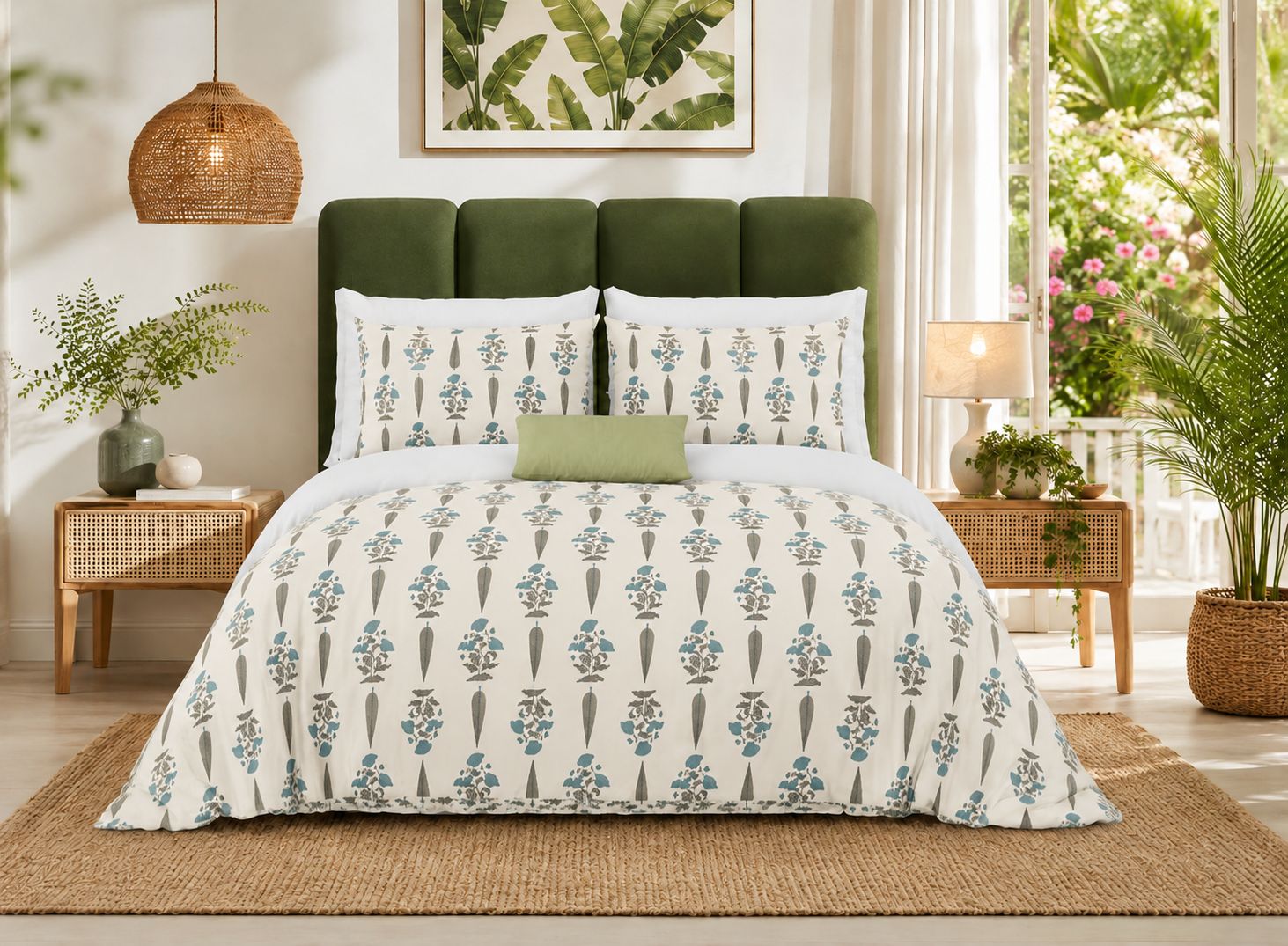 DHRUVINSRI Authentic Hand Block Luxury Super King Cotton Bedsheet 108x108 With 2 Pillow Covers, Floral Pattern, Breathable, Premium bamboo cotton