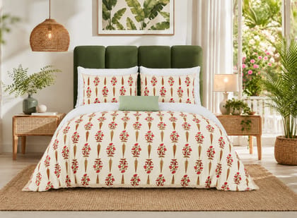 DHRUVINSRI Pure Cotton Super King 108x108 Hand Block Floral Bedsheet Set | Luxury Hand Block Botanical Print Fast Color egyptian blend pure cotton febric Perfect Fit with 2 Matching Pillow Covers