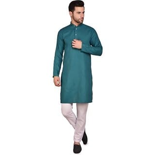 PrintCultr Men Kurta and Pyjama Set (Green, White) PrintCultr Men Kurta and Pyjama Set (Green, White)