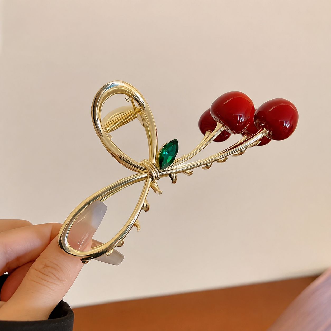 Elegant Cherry Bow Metal Hair Claw
