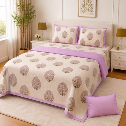 DHRUVINSRI Kantha Premium Bamboo Cotton Super King Bed Size bedsheet 108 * 108 with 2 Pillow Covers, Leaf Design Kantha Print , safe for Skin & hairs, Azofree,-Off White & Pink Color DHRUVINSRI Kantha Premium Bamboo Cotton Super King Bed Size bedsheet 108 * 108 with 2 Pillow Covers, Leaf Design Kantha Print , safe for Skin & hairs, Azofree,-Off White & Pink Color