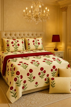 DHRUVINSRI Premium Bamboo Cotton Super King Bedsheet 108*108 in, 274*274 cms with 2 Pillow Covers, Burgundy Red Floral Design -1 set DHRUVINSRI Premium Bamboo Cotton Super King Bedsheet 108*108 in, 274*274 cms with 2 Pillow Covers, Burgundy Red Floral Design -1 set