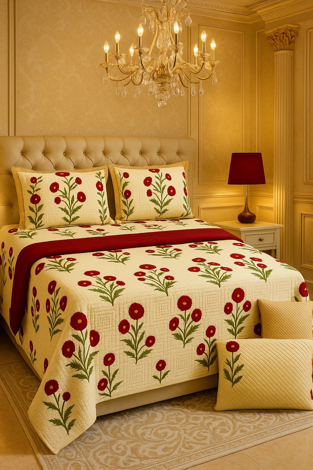DHRUVINSRI Premium Bamboo Cotton Super King  Bedsheet 108*108 in, 274*274 cms with 2 Pillow Covers, Burgundy Red Floral Design -1 set