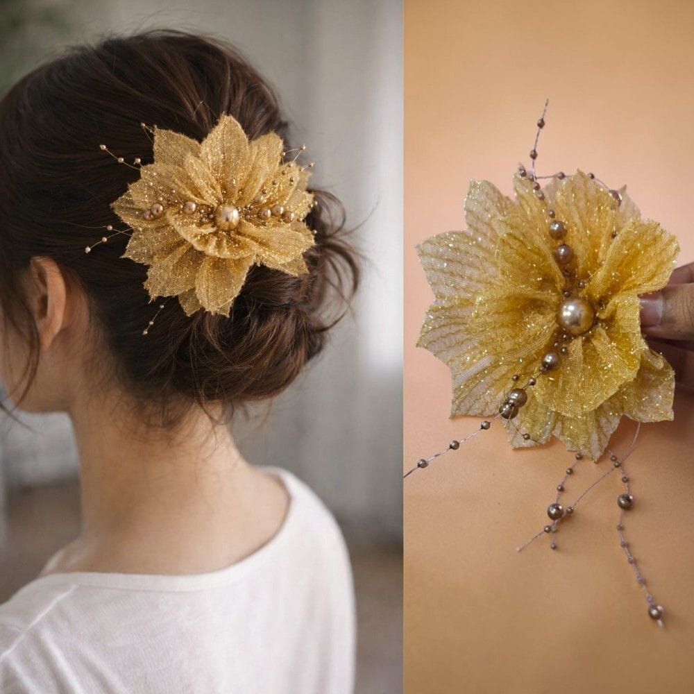 Blubby Golden Floral Hair Claw Clip
