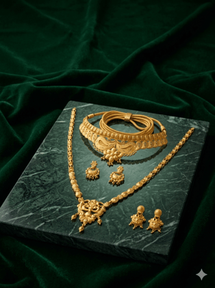 Traditional Indian Bridal Gold Combo Set Choker and Rani Haar Wedding Set