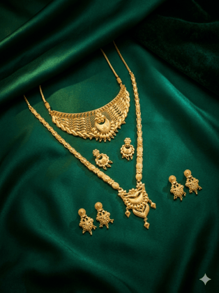 Traditional Indian Bridal Gold Necklace Combo Set