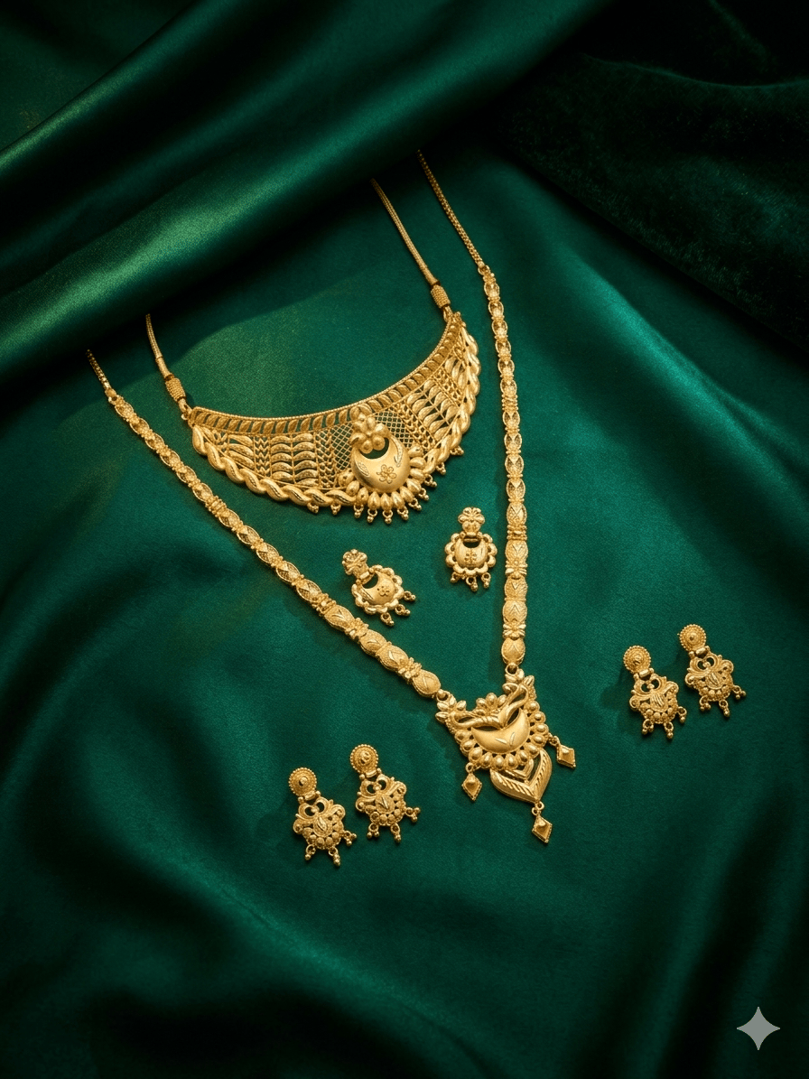 Traditional Indian Bridal Gold Necklace Combo Set