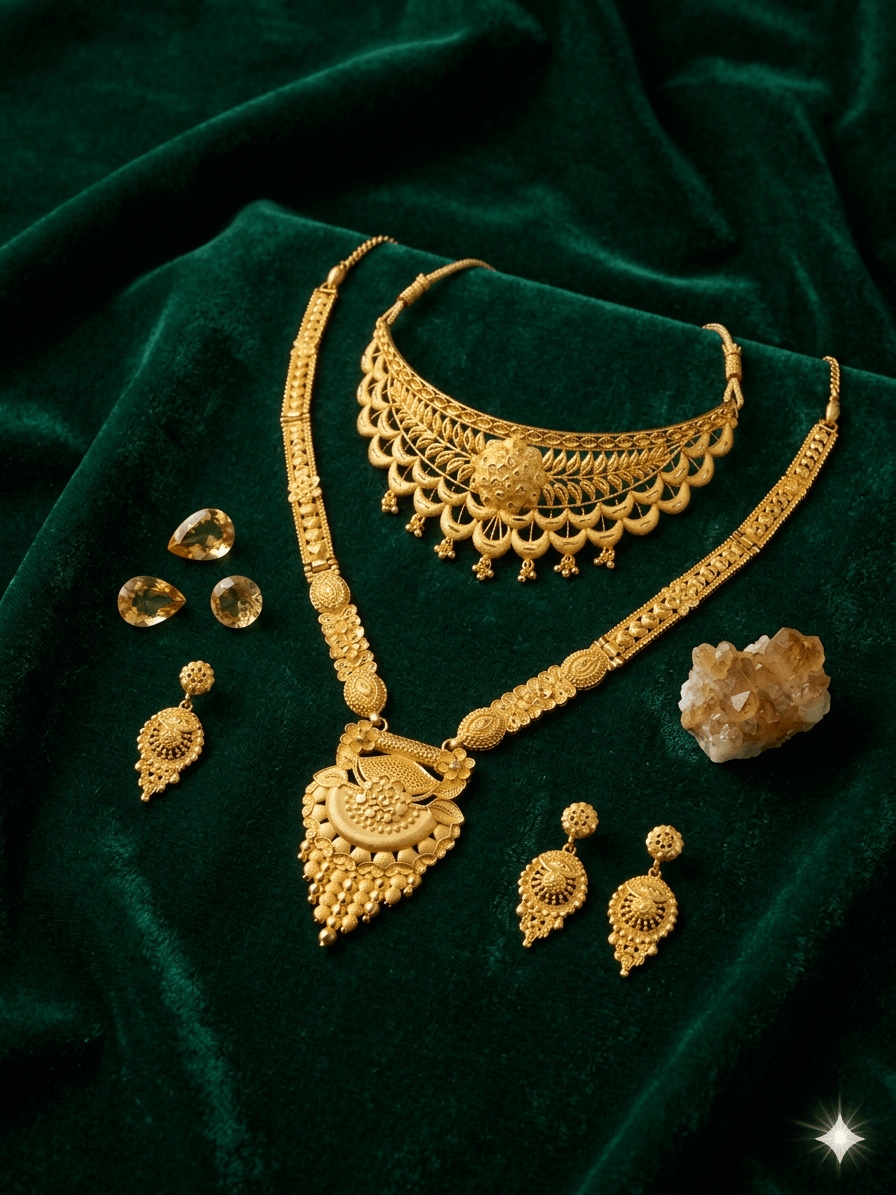 Traditional Indian Bridal Gold Necklace Combo Set