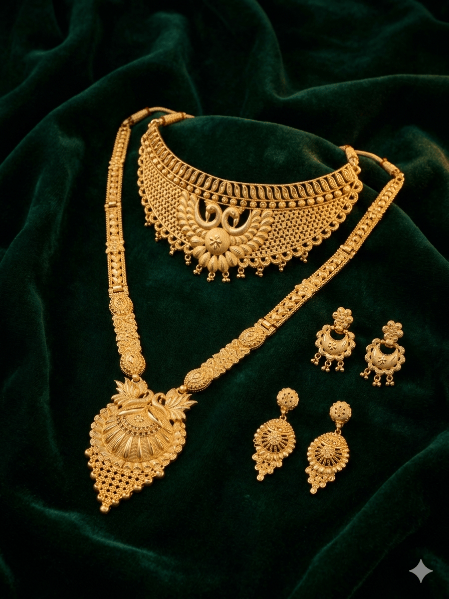 Traditional Elegance Collection Indian Bridal Gold Necklace Combo Set