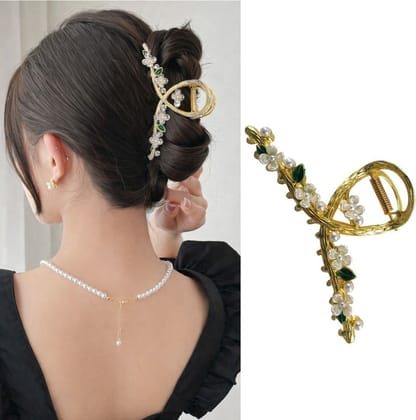 Gold Butterfly Metal Hair Claw Clip with Crystal & Pearl Tassel