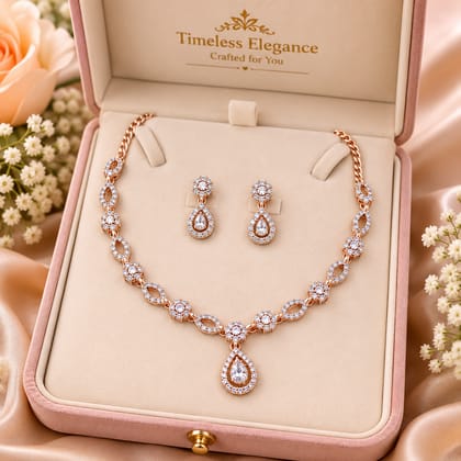 Rose Glow Crystal Pendant Necklace & Earrings Set