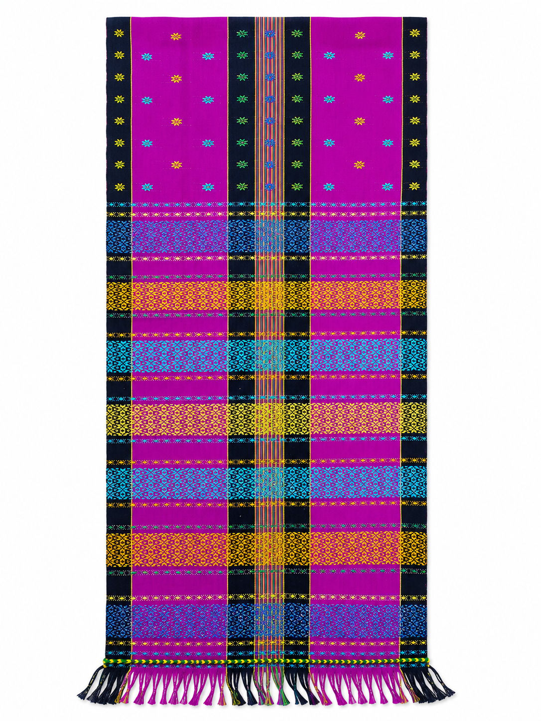 Traditional Handwoven Risha Stole – Magenta with Multicolour Woven Motifs