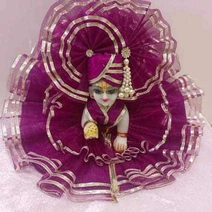 DHRUVINSRI laddu Gopal Heavy Dress Gawn with Decorative red Lily Flowers & Head Band pagdi, krishnaji, kanhaji, thakurji Adjustable Gawn for ladoo Gopal Ji Idol Size 2,3& &4,Color red