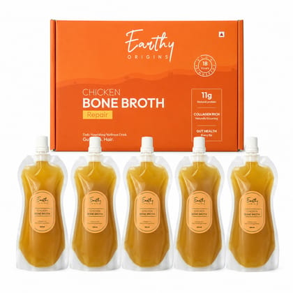 Earthy Origins Chicken Bone Broth for Humans | Ready-to-Drink | High Collagen Protein | 18-Hour Slow Simmered | 5 × 150ml