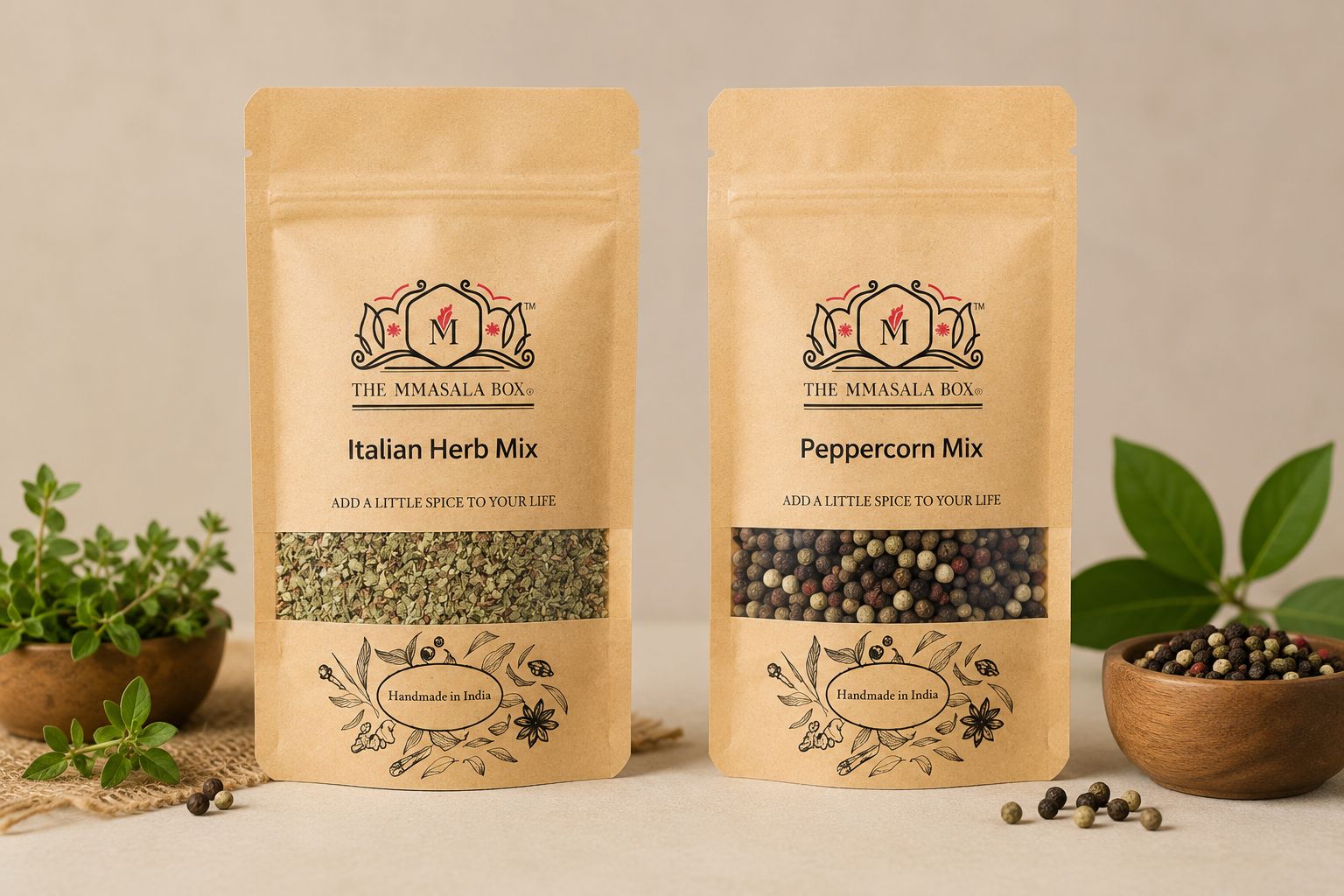 The Masala Box Italian Herb Mix & Peppercorn Mix Combo | Premium Gourmet Seasoning | 100% Natural- 100grms