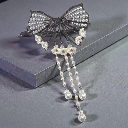Elegant Pearl Bow Hair Claw Clip