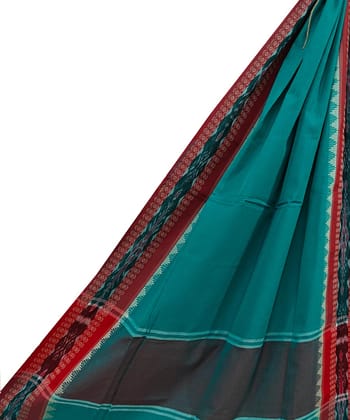 Green Red Sambalpuri Handwoven Single Ikat Cotton Dupatta SFCDUP2402