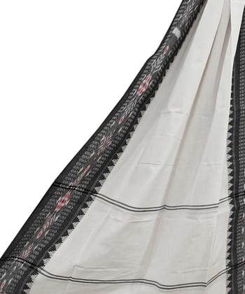 Offwhite Black Sambalpuri Handwoven Single Ikat Cotton Dupatta SFCDUP2406