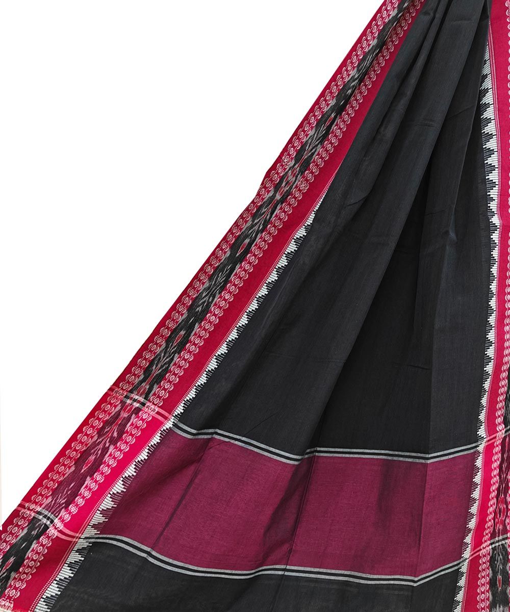 Black Pink Sambalpuri Handwoven Single Ikat Cotton Dupatta SFCDUP2407