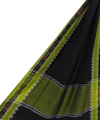 Black Green Sambalpuri Handwoven Single Ikat Cotton Dupatta SFCDUP2411