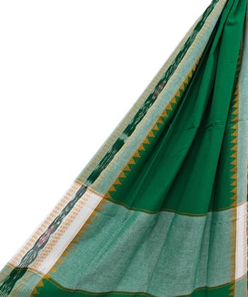 Green White Sambalpuri Handwoven Single Ikat Cotton Dupatta SFCDUP2413