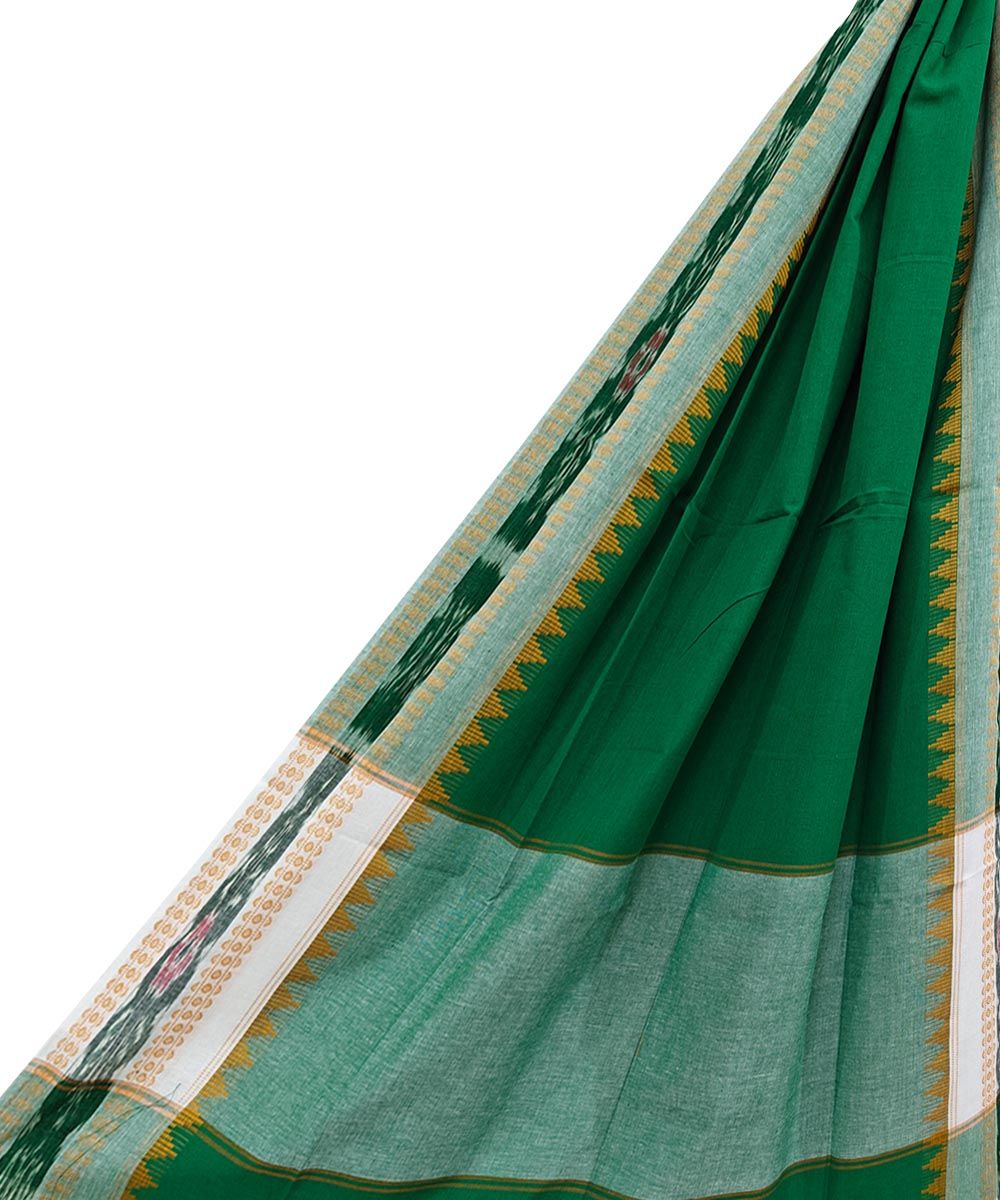 Green White Sambalpuri Handwoven Single Ikat Cotton Dupatta SFCDUP2413