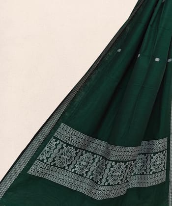 Green Sambalpuri Handwoven Single Ikat Cotton Dupatta SFCDUP2415