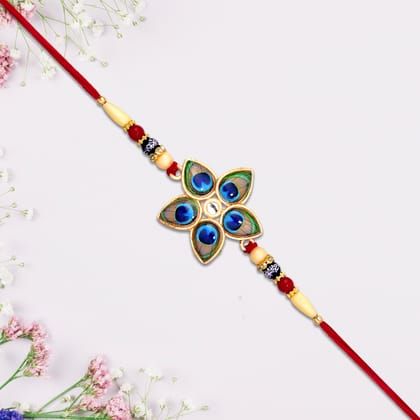DHRUVINSRI 1 Pcs Handcrafted Designer Mor Pankh Rakhi In Star Shape, Brother Sister Rakhi Gift
